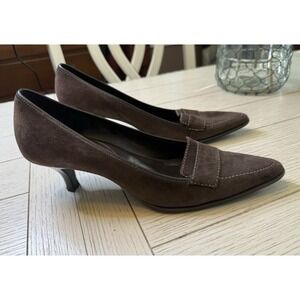 Ann Taylor Loft Brown Suede 2" Kitten Heels Pointed Toe Pump Shoes 8 M Preppy